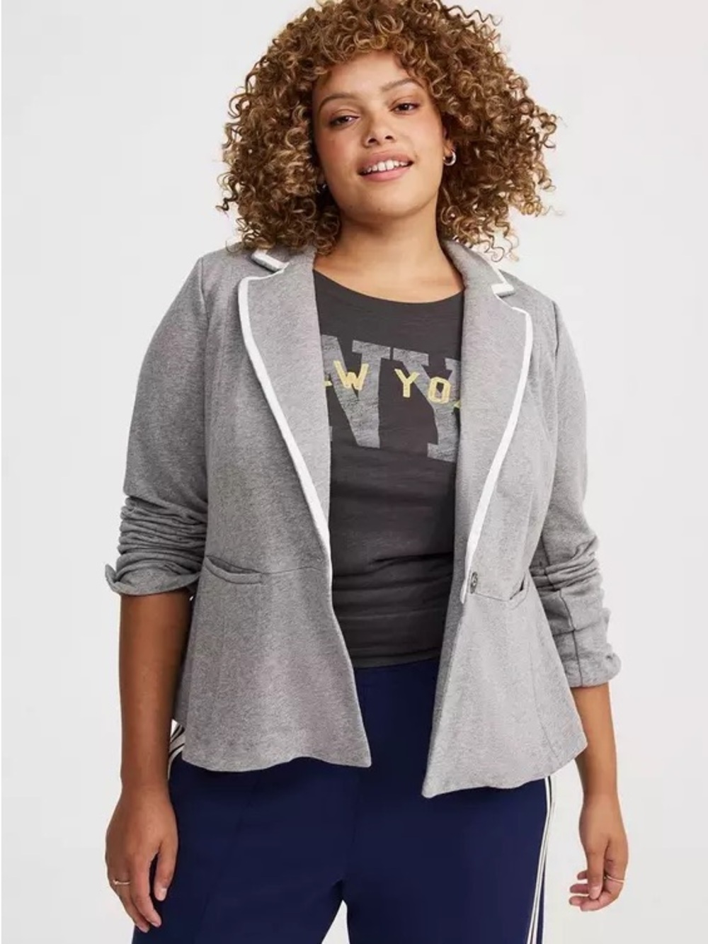 Torrid size 3 (22/24) NWT Gray Knit Blazer with White Trim
